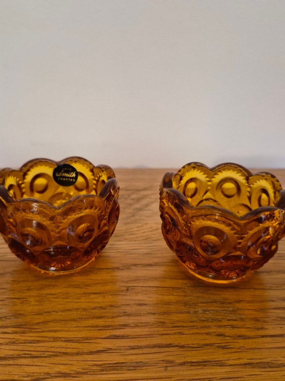 Vintage LE Smith Moon & Star Amber Glass Open Salt Dip Cellar
